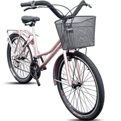 ATILA - Bicicleta playera rin 26 parrilla y canasta 18 cambios rosa