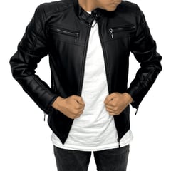 GENERICO - Chaqueta Chamarra Cuero Sintetico Para Hombre Slim